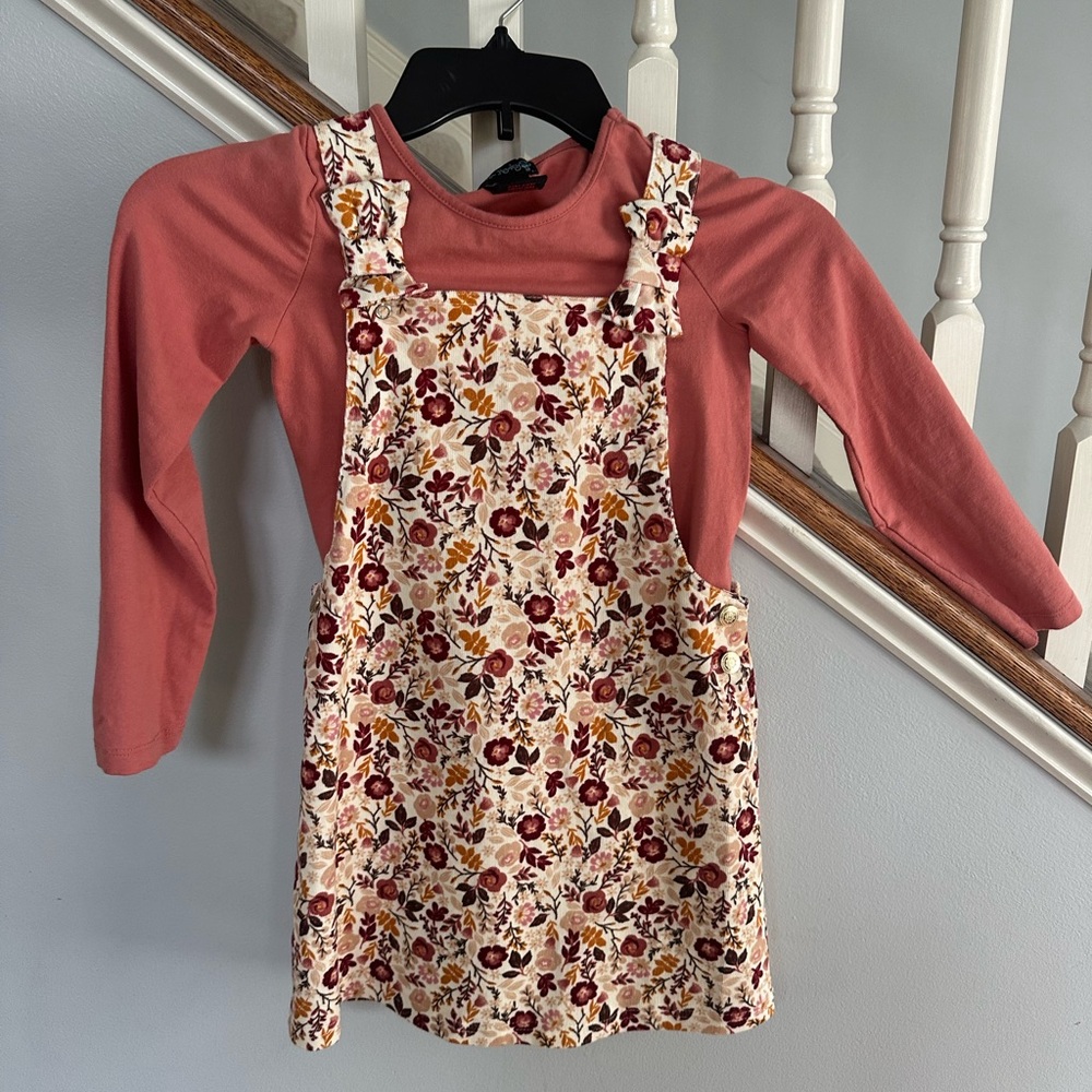 Girls Cynthia Rowley floral corduroy jumper dress.